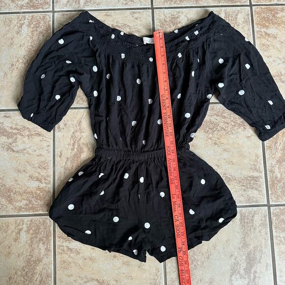 Ava Sky Black Polka Dot Off The Shoulder Romper One Piece Shorts Set Size Small - Picture 12 of 12